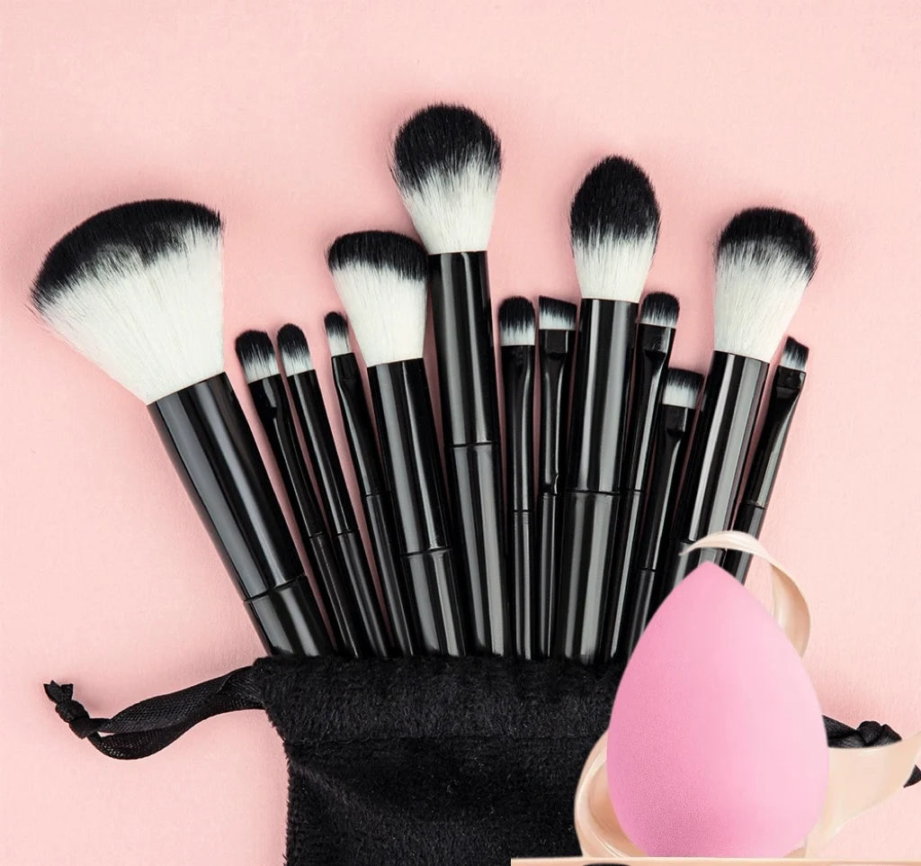 13Pcs Makeup Brush Set + Bag,Professional Nylon Bristle, ABS Handle, Unscented, for All Skin Types, Includes Eye Shadow, Powder
