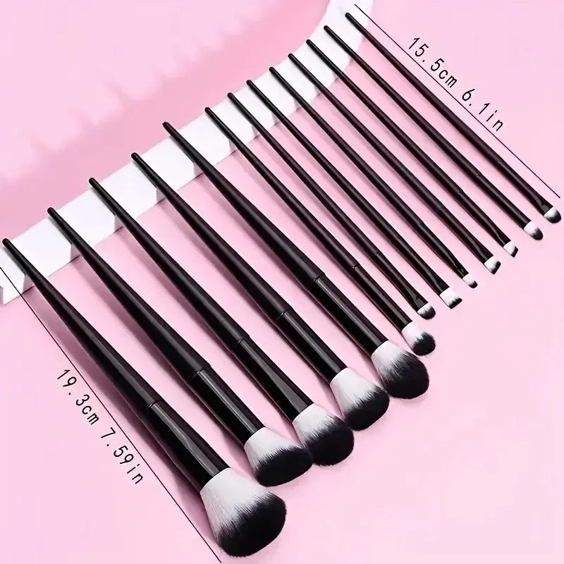 13Pcs Makeup Brush Set + Bag,Professional Nylon Bristle, ABS Handle, Unscented, for All Skin Types, Includes Eye Shadow, Powder