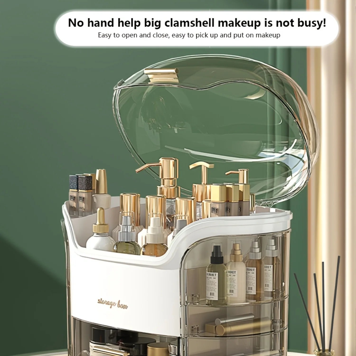 Organizer, 1 Piece Clear Multi Grid Large Capacity Cosmetic Box with Drawer, Luxury Light Desktop Organiser for Bedroom Vanity