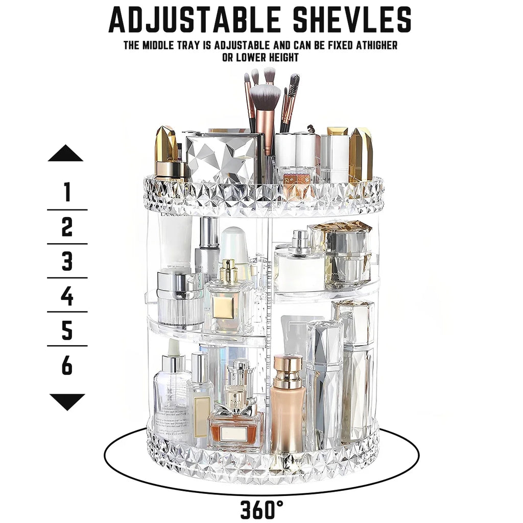 3 Tiers Rotating Makeup Organizer 360 Degree Spinning Makeup Stand Clear Cosmetic Storage Display Box for Bathroom Skincar