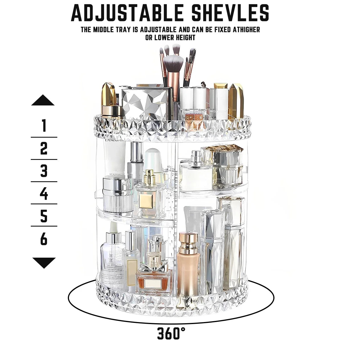 3 Tiers Rotating Makeup Organizer 360 Degree Spinning Makeup Stand Clear Cosmetic Storage Display Box for Bathroom Skincar