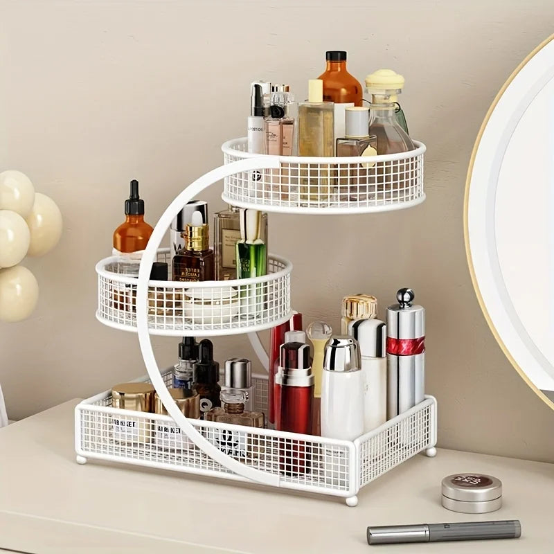 1Pc Lightweight Varnished Metal Makeup Storage Rack - No - Installation, Ideal for Vanity Countertop, for Lipstick & Skincare