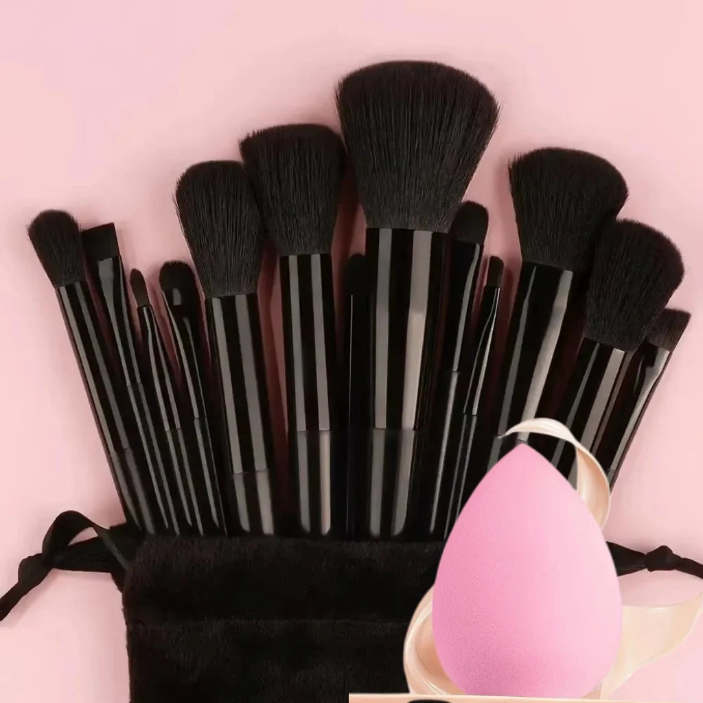 13Pcs Makeup Brush Set + Bag,Professional Nylon Bristle, ABS Handle, Unscented, for All Skin Types, Includes Eye Shadow, Powder