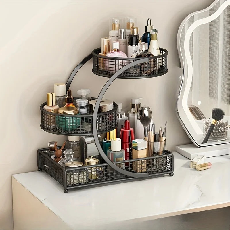1Pc Lightweight Varnished Metal Makeup Storage Rack - No - Installation, Ideal for Vanity Countertop, for Lipstick & Skincare