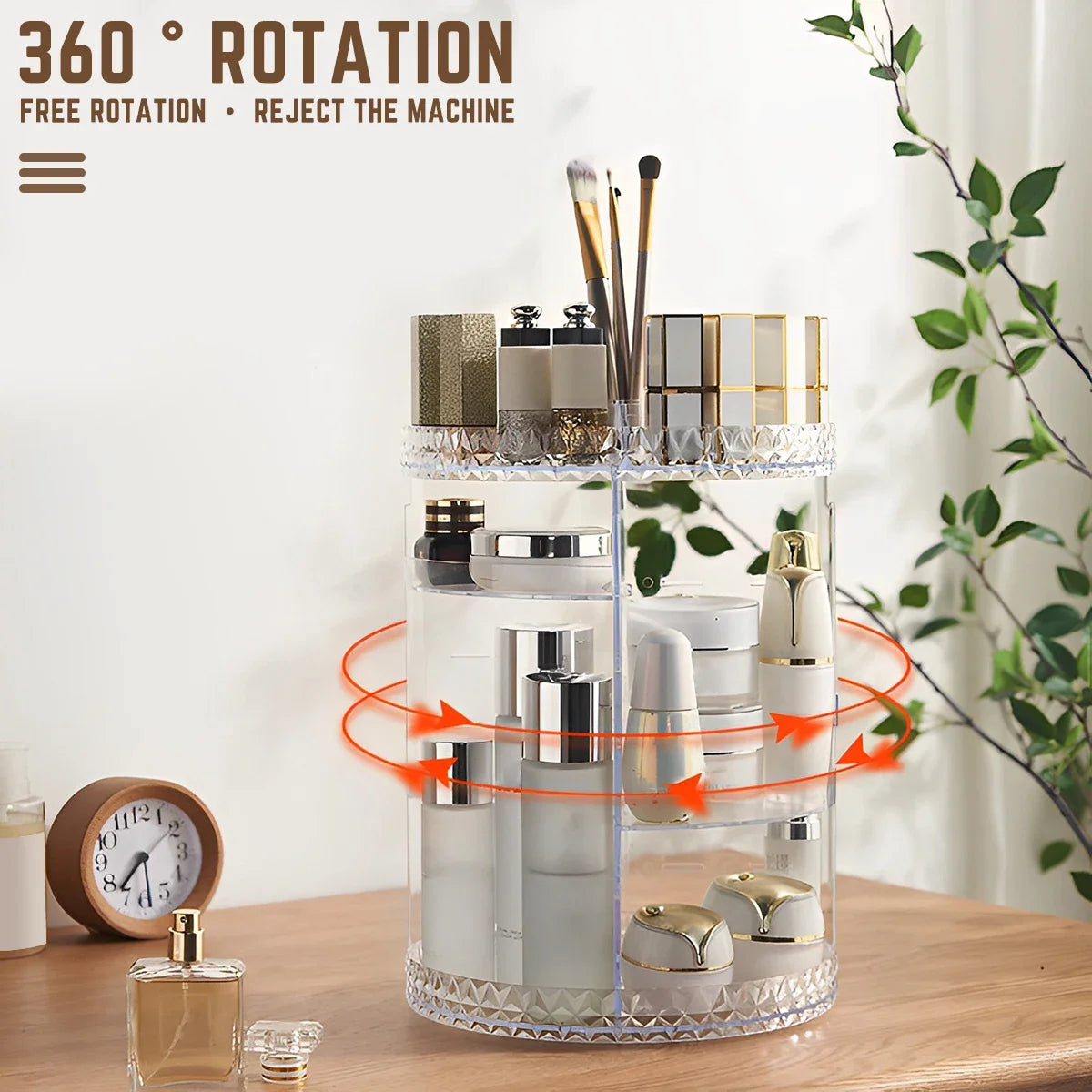 3 Tiers Rotating Makeup Organizer 360 Degree Spinning Makeup Stand Clear Cosmetic Storage Display Box for Bathroom Skincar