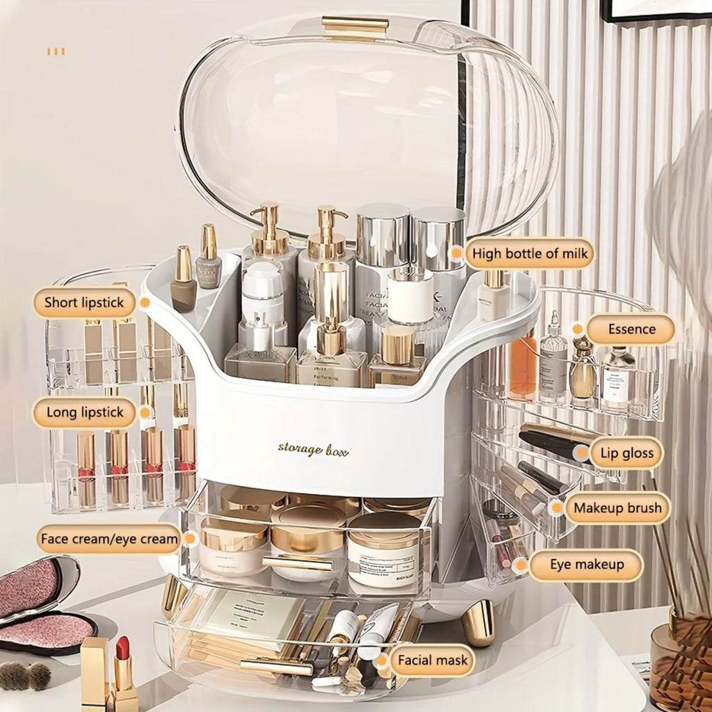 Organizer, 1 Piece Clear Multi Grid Large Capacity Cosmetic Box with Drawer, Luxury Light Desktop Organiser for Bedroom Vanity