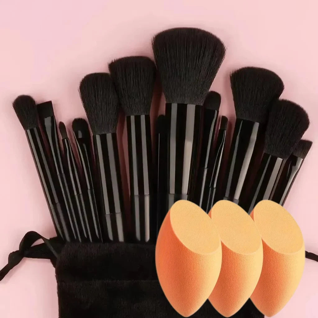 13Pcs Makeup Brush Set + Bag,Professional Nylon Bristle, ABS Handle, Unscented, for All Skin Types, Includes Eye Shadow, Powder