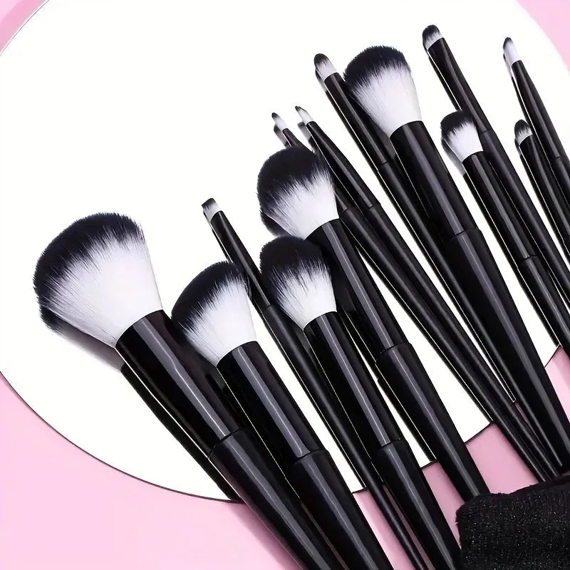 13Pcs Makeup Brush Set + Bag,Professional Nylon Bristle, ABS Handle, Unscented, for All Skin Types, Includes Eye Shadow, Powder