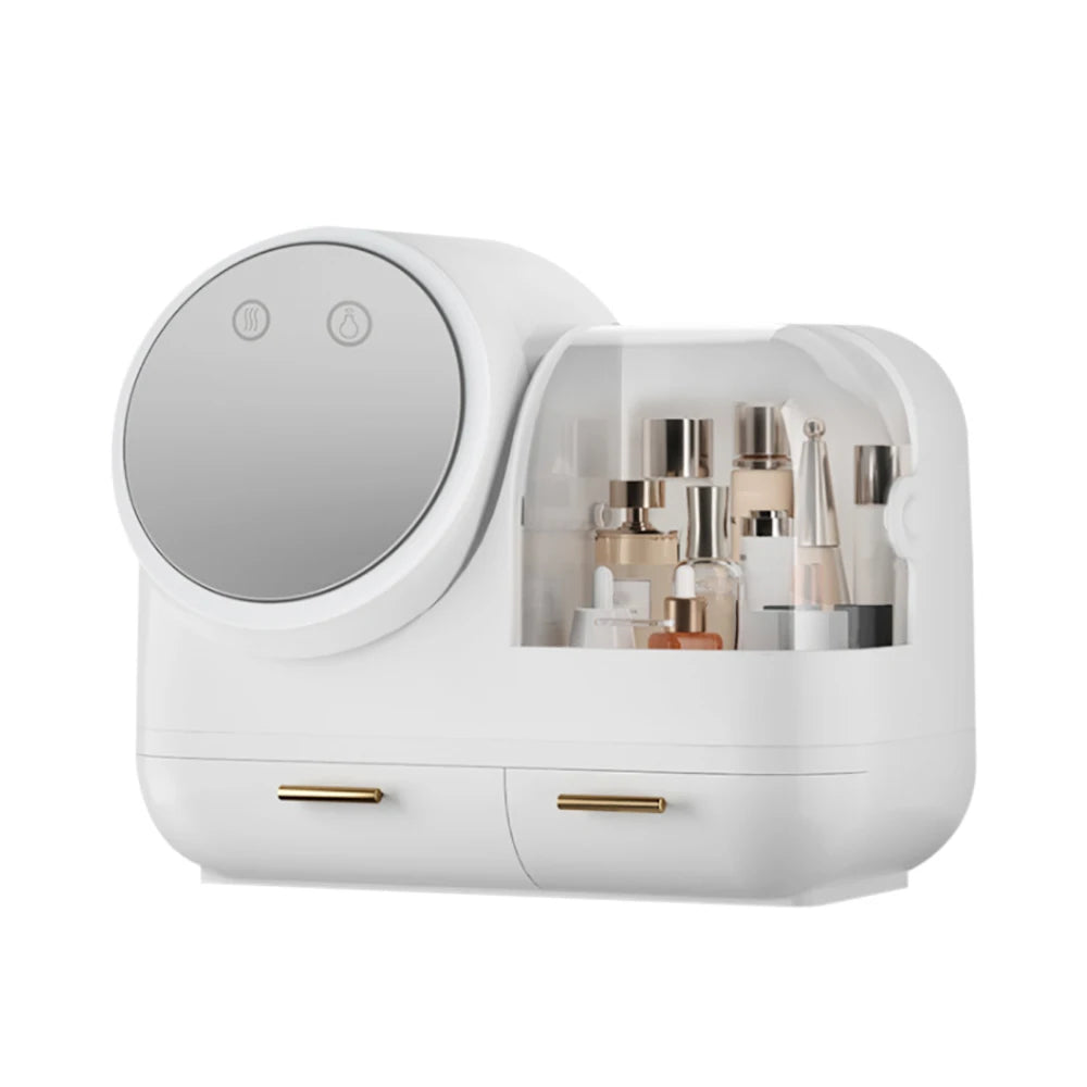 USB Charging Cosmetic Storage Make up Box Built-In Fan LED Ring Organizer Students Office Workers Green White Pink