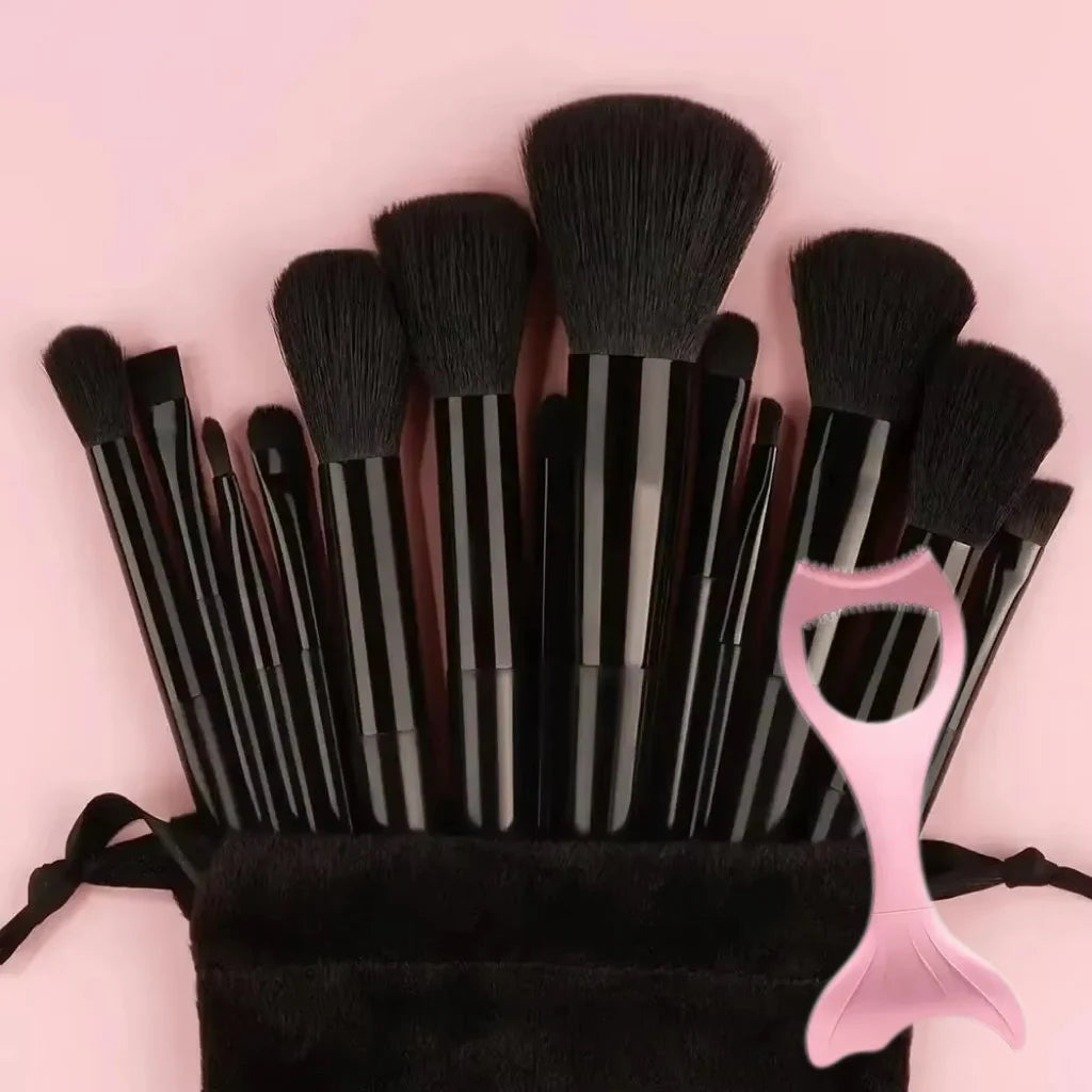 13Pcs Makeup Brush Set + Bag,Professional Nylon Bristle, ABS Handle, Unscented, for All Skin Types, Includes Eye Shadow, Powder