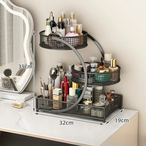 1Pc Lightweight Varnished Metal Makeup Storage Rack - No - Installation, Ideal for Vanity Countertop, for Lipstick & Skincare