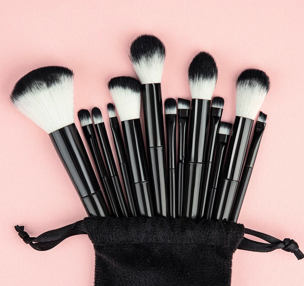 13Pcs Makeup Brush Set + Bag,Professional Nylon Bristle, ABS Handle, Unscented, for All Skin Types, Includes Eye Shadow, Powder