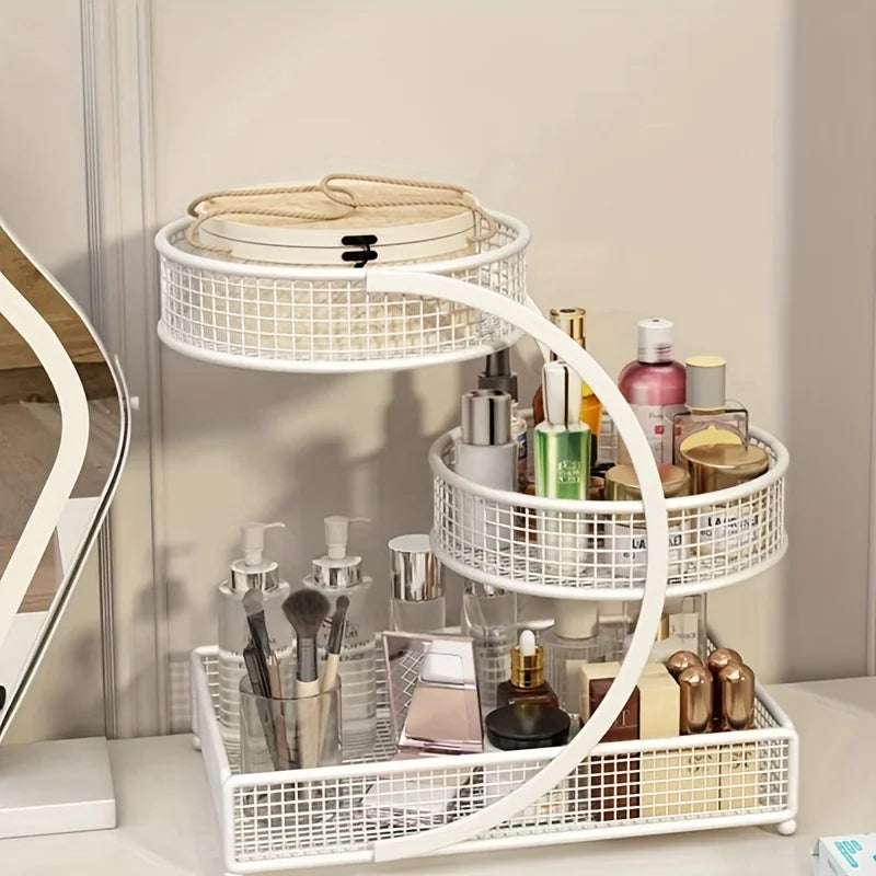 1Pc Lightweight Varnished Metal Makeup Storage Rack - No - Installation, Ideal for Vanity Countertop, for Lipstick & Skincare