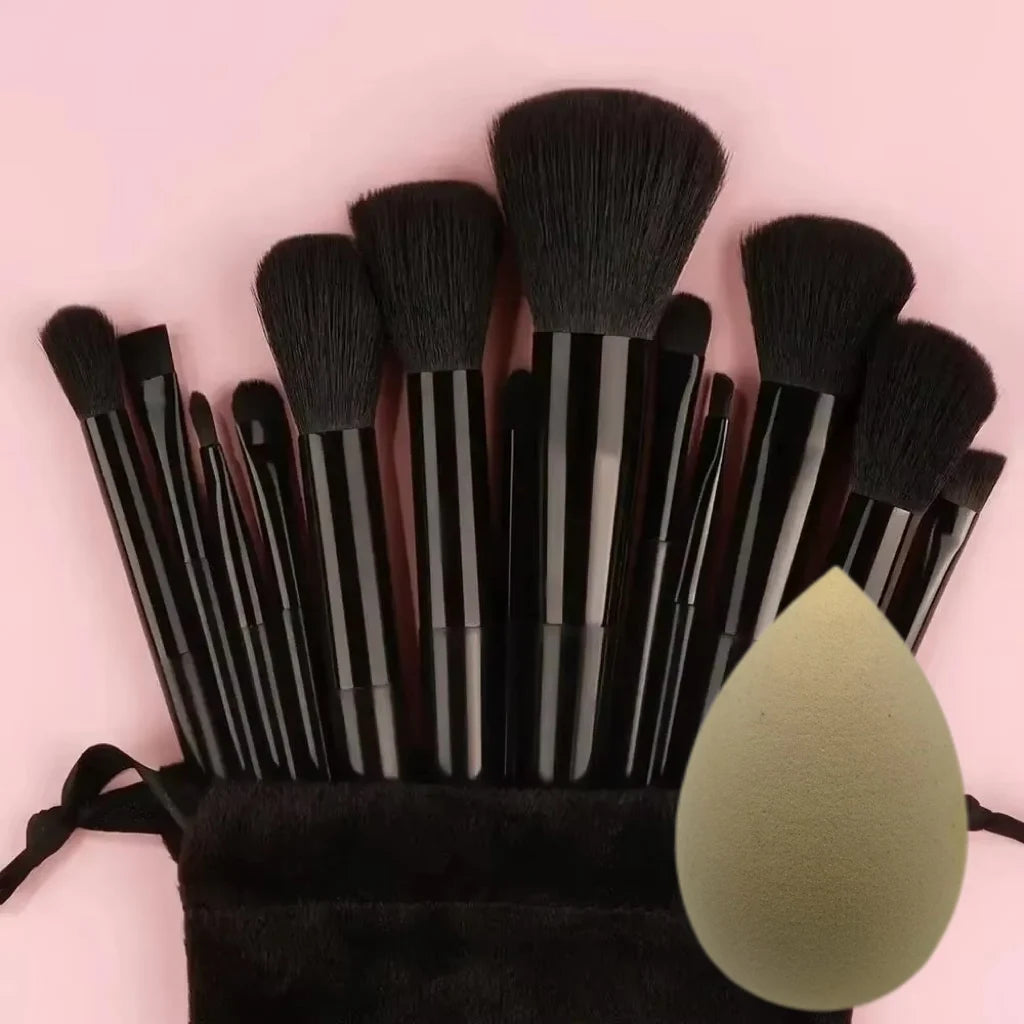 13Pcs Makeup Brush Set + Bag,Professional Nylon Bristle, ABS Handle, Unscented, for All Skin Types, Includes Eye Shadow, Powder