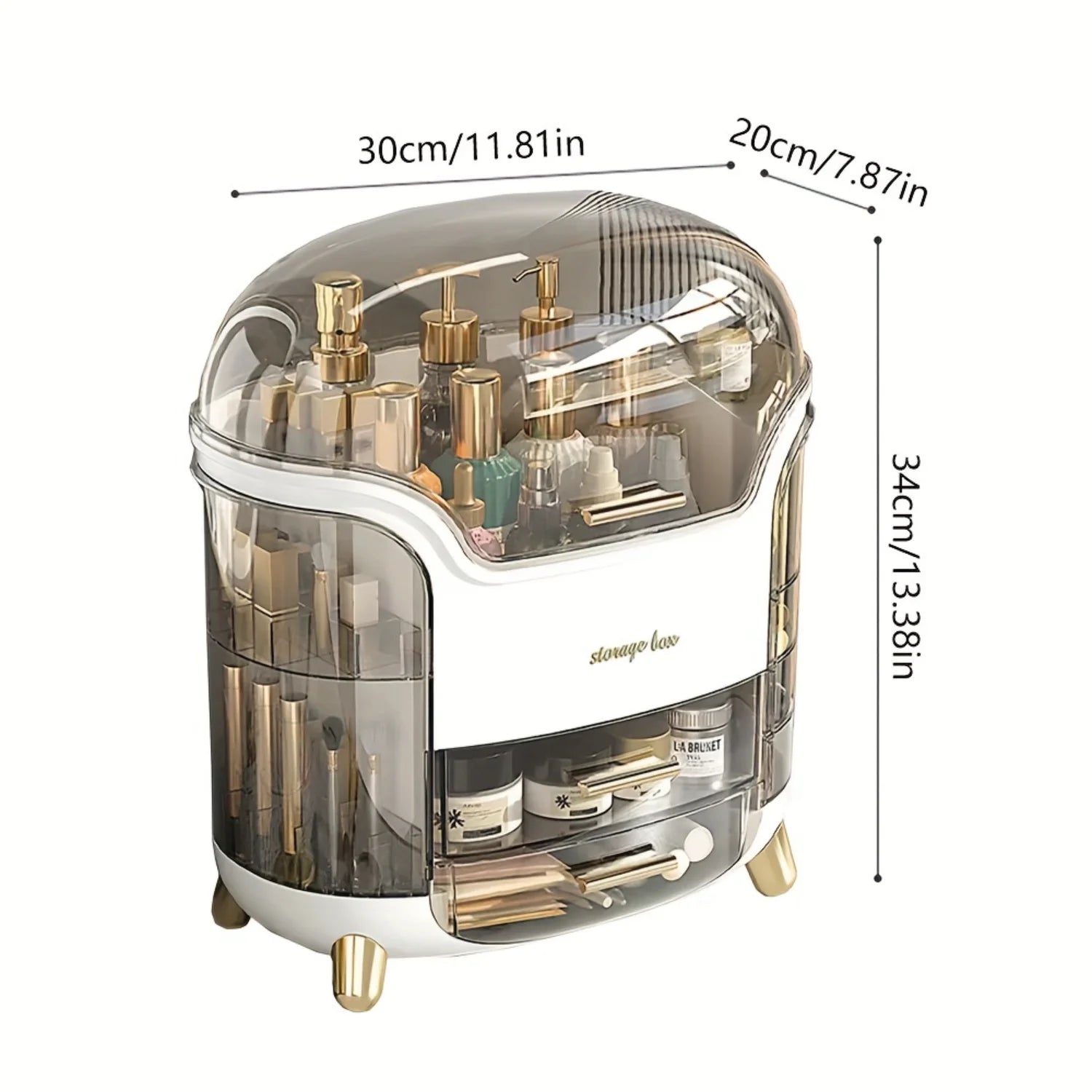 Organizer, 1 Piece Clear Multi Grid Large Capacity Cosmetic Box with Drawer, Luxury Light Desktop Organiser for Bedroom Vanity