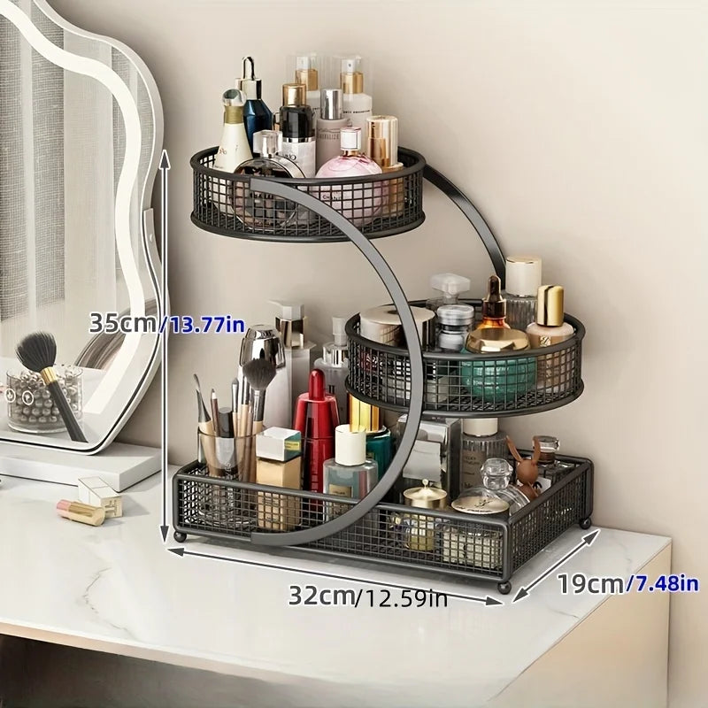 1Pc Lightweight Varnished Metal Makeup Storage Rack - No - Installation, Ideal for Vanity Countertop, for Lipstick & Skincare