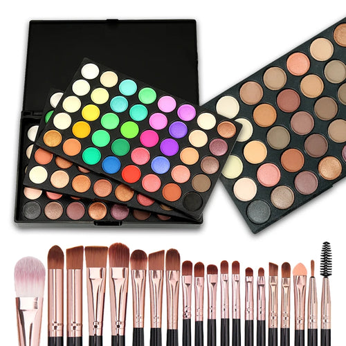 120 Colors Matte Shimmer Eyeshadow Palette Natural Waterproof Lasting Eye Shadow Makeup Set with 20 Makeup Brushes Cosmetics Kit