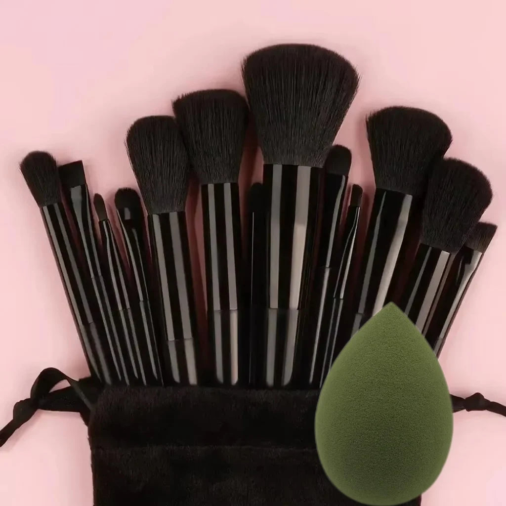 13Pcs Makeup Brush Set + Bag,Professional Nylon Bristle, ABS Handle, Unscented, for All Skin Types, Includes Eye Shadow, Powder