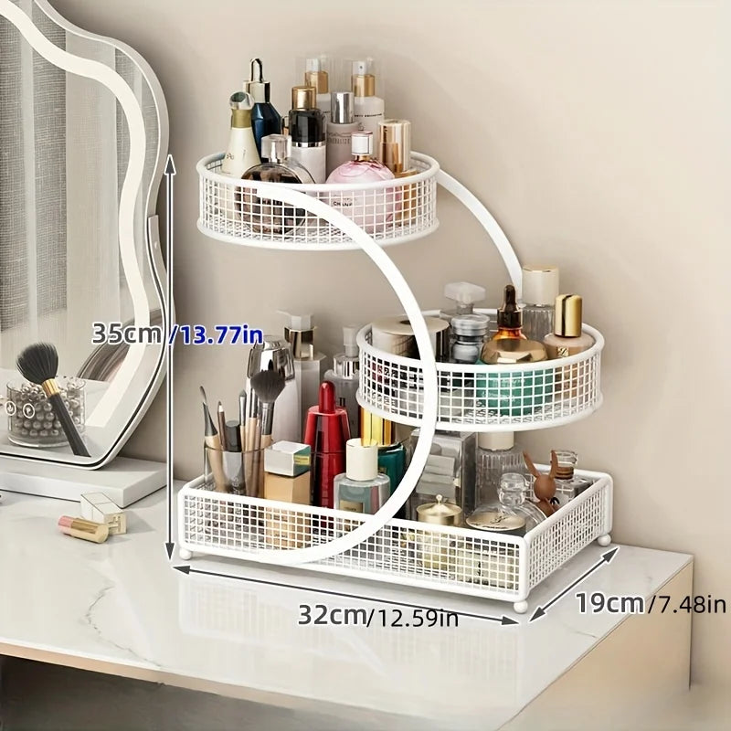 1Pc Lightweight Varnished Metal Makeup Storage Rack - No - Installation, Ideal for Vanity Countertop, for Lipstick & Skincare
