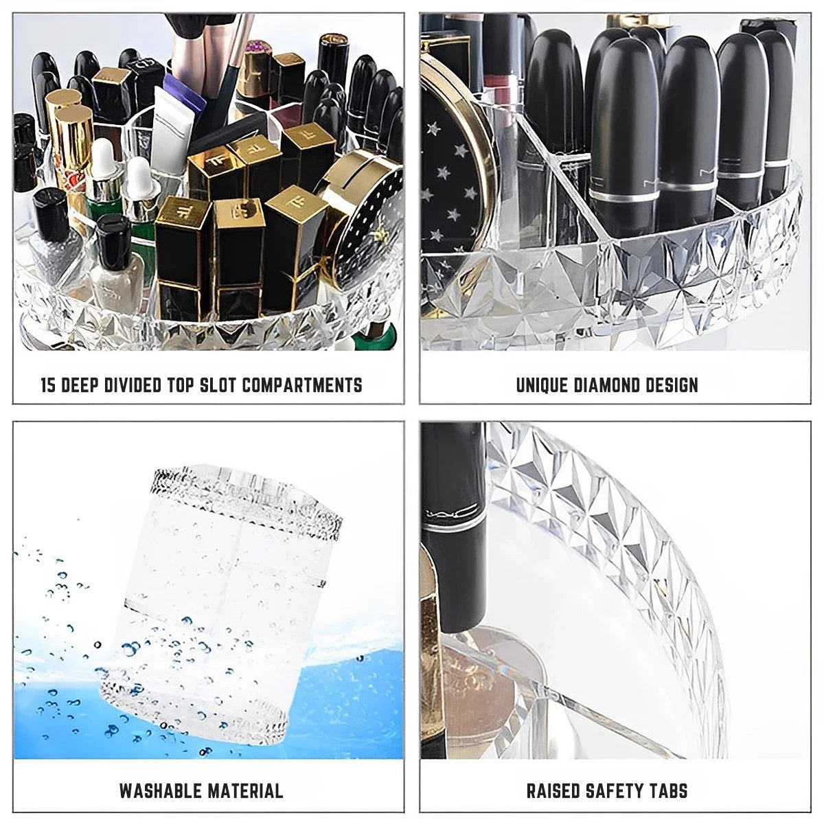 3 Tiers Rotating Makeup Organizer 360 Degree Spinning Makeup Stand Clear Cosmetic Storage Display Box for Bathroom Skincar