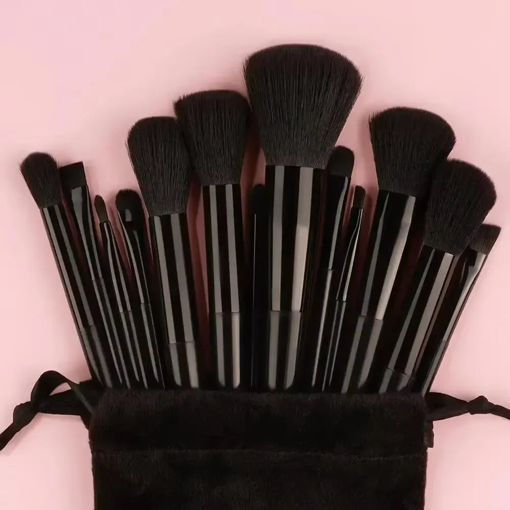 13Pcs Makeup Brush Set + Bag,Professional Nylon Bristle, ABS Handle, Unscented, for All Skin Types, Includes Eye Shadow, Powder