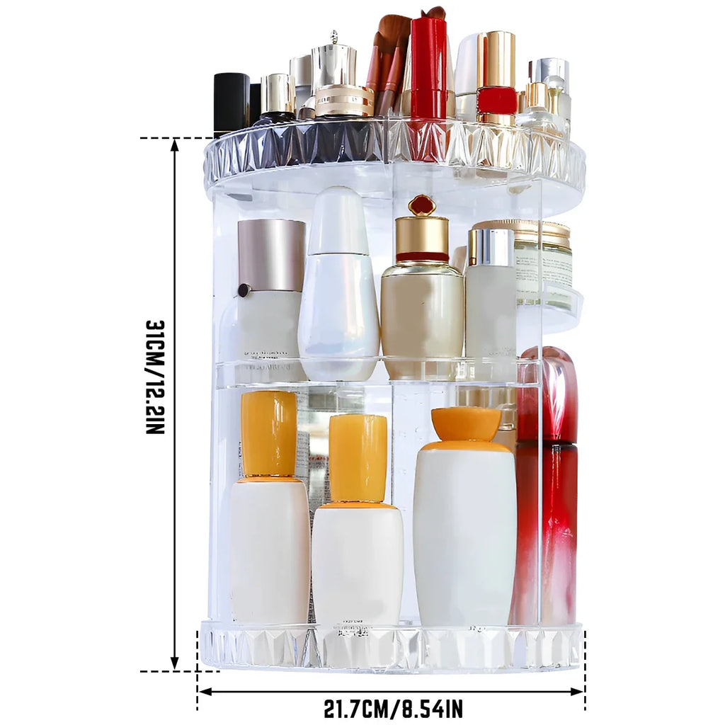 3 Tiers Rotating Makeup Organizer 360 Degree Spinning Makeup Stand Clear Cosmetic Storage Display Box for Bathroom Skincar
