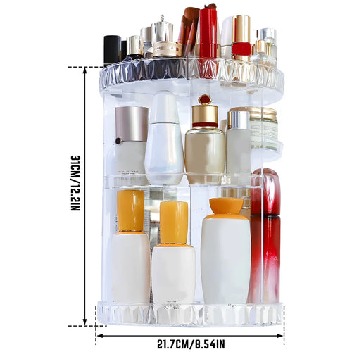 3 Tiers Rotating Makeup Organizer 360 Degree Spinning Makeup Stand Clear Cosmetic Storage Display Box for Bathroom Skincar