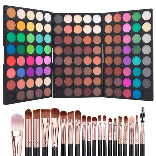 120 Colors Matte Shimmer Eyeshadow Palette Natural Waterproof Lasting Eye Shadow Makeup Set with 20 Makeup Brushes Cosmetics Kit