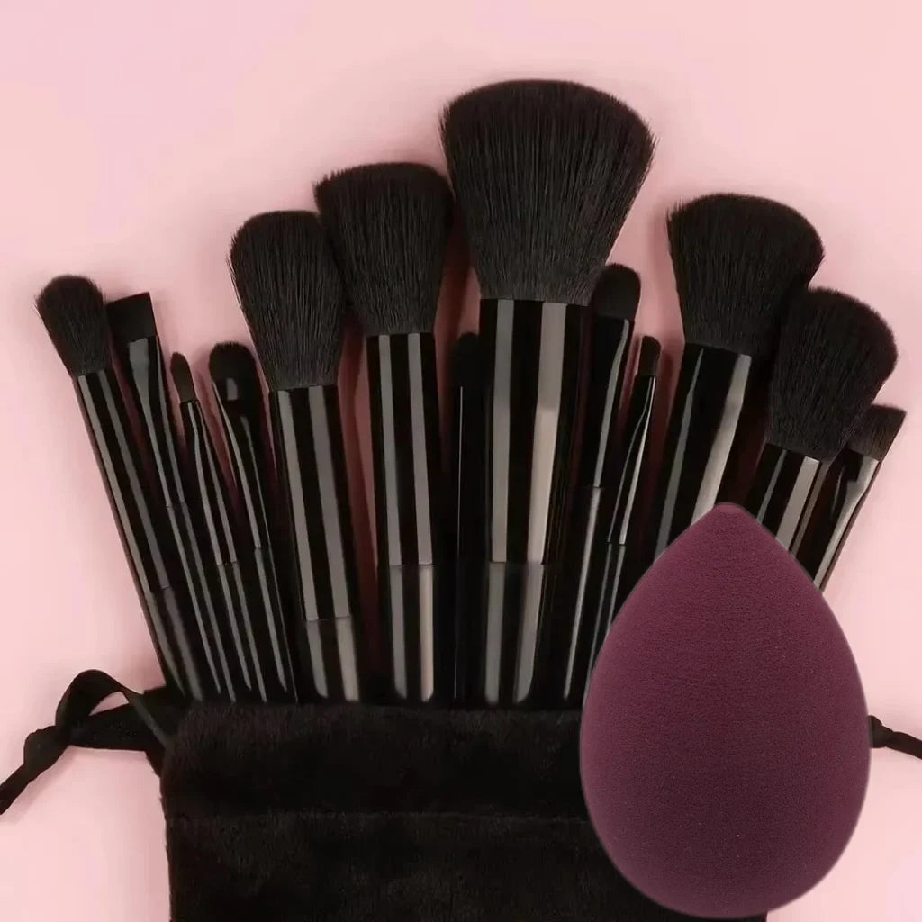 13Pcs Makeup Brush Set + Bag,Professional Nylon Bristle, ABS Handle, Unscented, for All Skin Types, Includes Eye Shadow, Powder