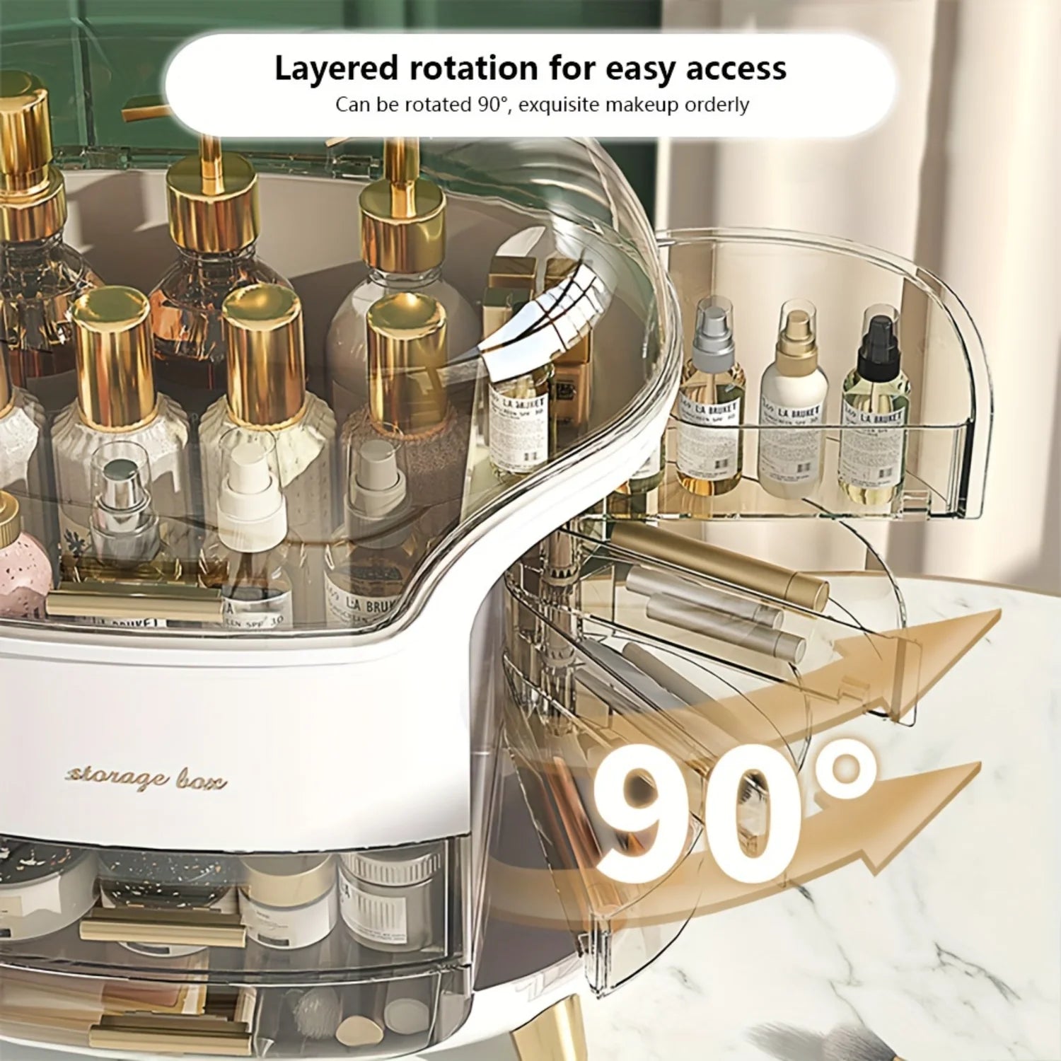 Organizer, 1 Piece Clear Multi Grid Large Capacity Cosmetic Box with Drawer, Luxury Light Desktop Organiser for Bedroom Vanity