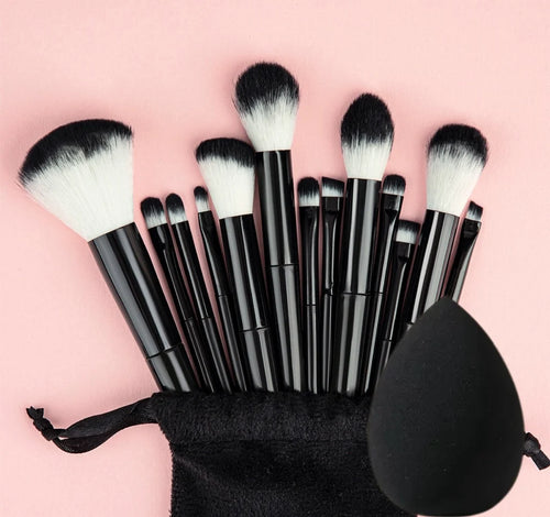 13Pcs Makeup Brush Set + Bag,Professional Nylon Bristle, ABS Handle, Unscented, for All Skin Types, Includes Eye Shadow, Powder
