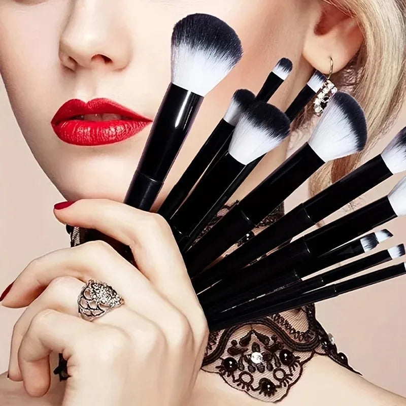 13Pcs Makeup Brush Set + Bag,Professional Nylon Bristle, ABS Handle, Unscented, for All Skin Types, Includes Eye Shadow, Powder
