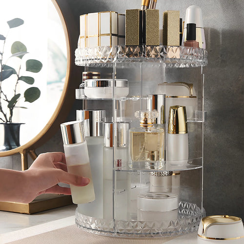 3 Tiers Rotating Makeup Organizer 360 Degree Spinning Makeup Stand Clear Cosmetic Storage Display Box for Bathroom Skincar