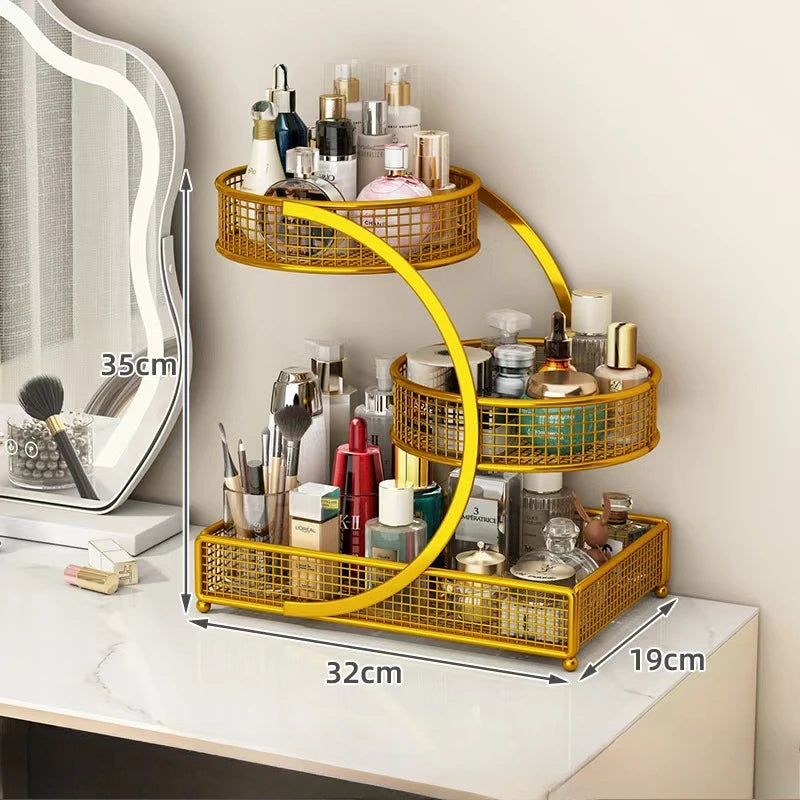 1Pc Lightweight Varnished Metal Makeup Storage Rack - No - Installation, Ideal for Vanity Countertop, for Lipstick & Skincare