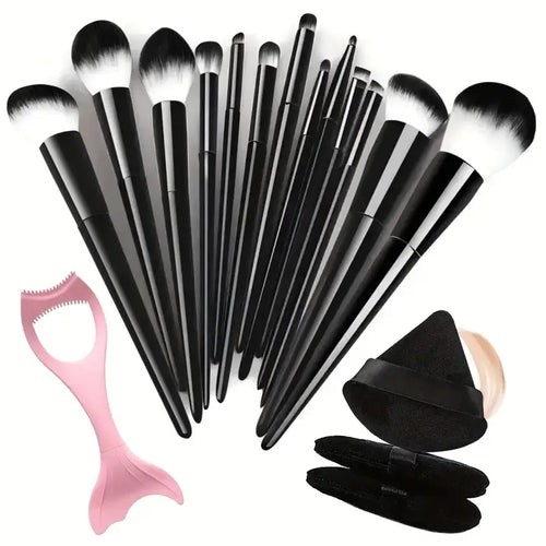 13Pcs Makeup Brush Set + Bag,Professional Nylon Bristle, ABS Handle, Unscented, for All Skin Types, Includes Eye Shadow, Powder